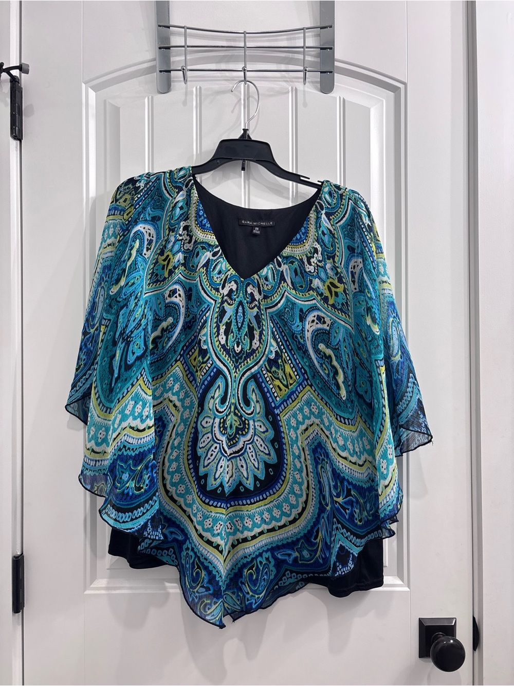 Sara Michelle Blue & Teal Paisley V-Neck Layered Blouse